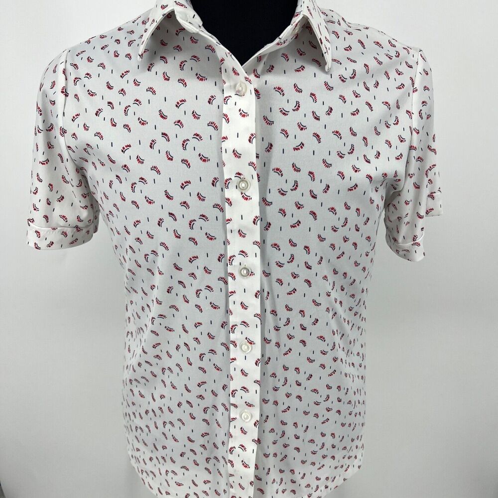 VTG 70s Sears Perma-Prest Shirt Geometric Blue Red Point Collar 18